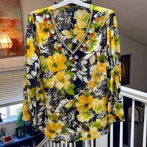 💥BLING💥 Metro 22 Jeweled/Beaded Sheer Floral Top Size 3X